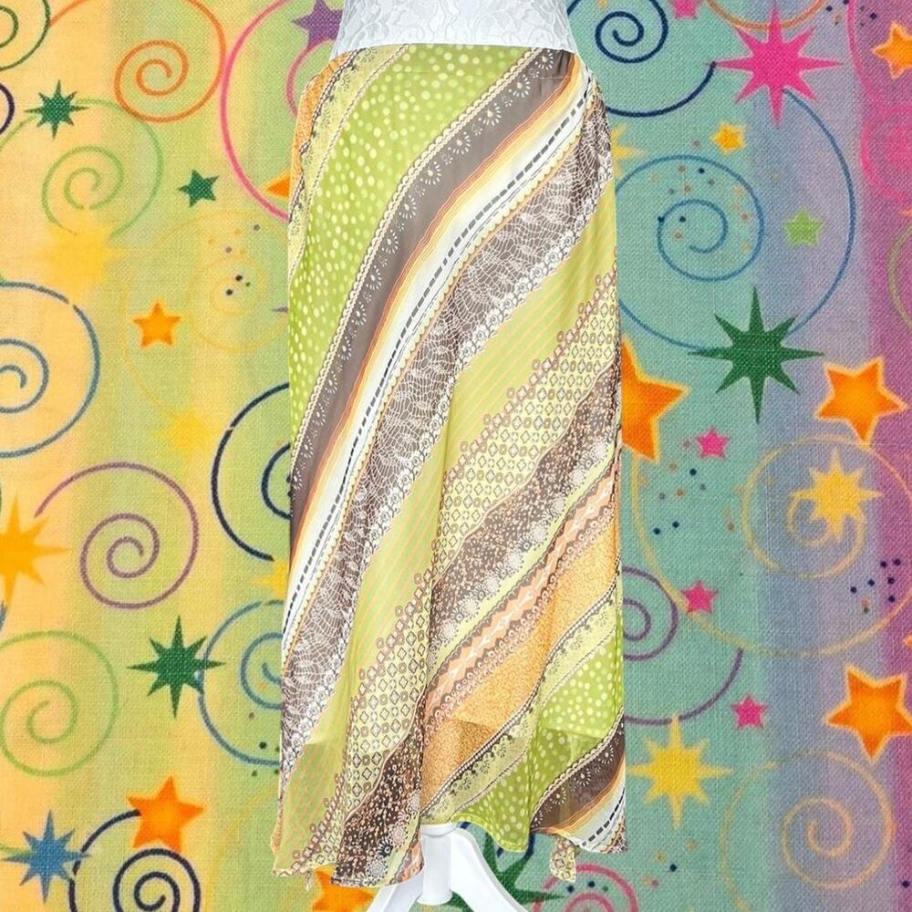 2000s multicolored low rise green midi skirt